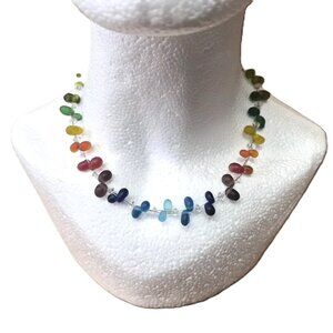 Rainbow Sea Glass Necklace – 16" Floating Collar Chakra Colors Mermaidcore Candy
